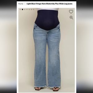 Light Blue Fringe Hem Maternity PlusWide Leg Jeans Size 2x